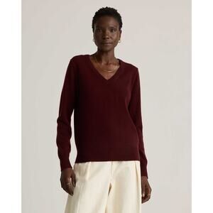 Quince Cashmere Sweater Women's Small‎ Burgundy V-Neck Quiet Luxury Old Money